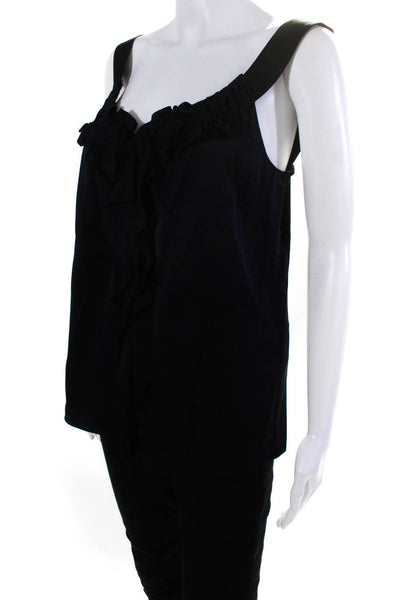 Elie Tahari Womens Dark Navy Silk Ruffle Scoop Neck Sleeveless Blouse Top Size S