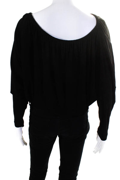 Michael Kors Womens Solid Black Off Shoulder Elastic Waist Blouse Top Size 4