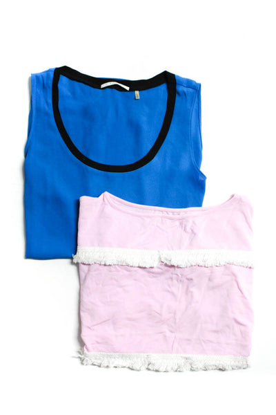 T Tahari Womens Fringe Short Sleeve Tee Shirt Tank Top Pink Blue Small Lot 2
