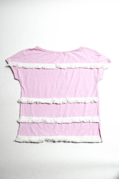 T Tahari Womens Fringe Short Sleeve Tee Shirt Tank Top Pink Blue Small Lot 2