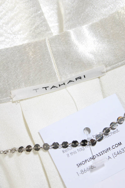 T Tahari Womens Chain Link Trim V Neck Sleeveless Satin Top Blouse White Small