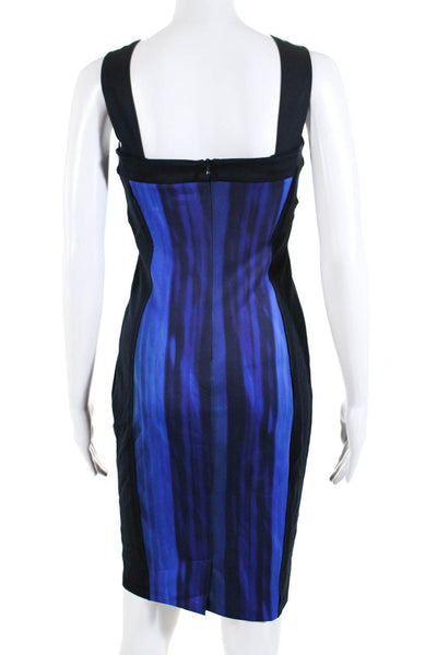 T Tahari Womens Printed Square Neck Sleeveless Sheath Dress Navy Blue Size 0