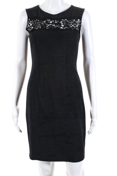 Elie Tahari Womens Faux Suede Lace Trim Sleeveless Sheath Dress Black Size 4