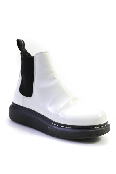 Alexander McQueen Womens White Leather Chelsea Platform Ankle Boots Shoes Size8D
