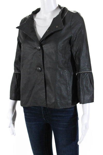 Maje Womens Leather Button Down Light Jacket Stone Gray Size 2