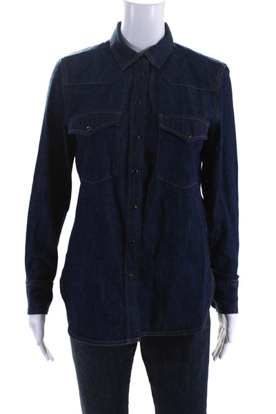 J Crew Womens Cotton Denim Long Sleeve Collared Button-Up Blouse Top Blue Size 2