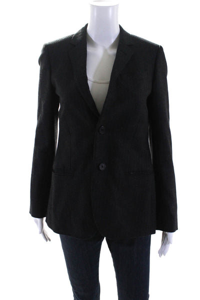 J Crew Womens Wool Woven Pinstripe Long Sleeved Two-Button Blazer Black Size 4