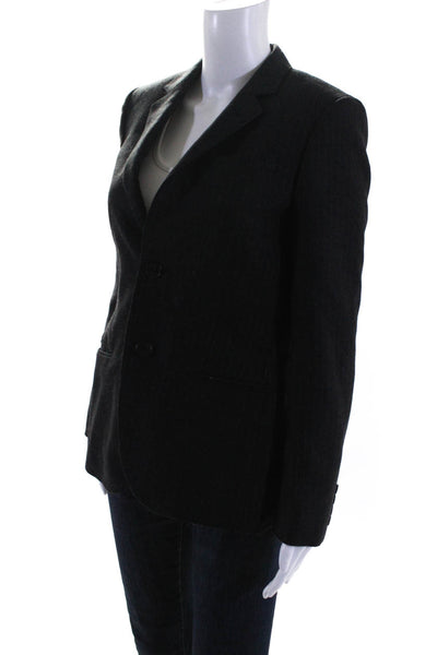 J Crew Womens Wool Woven Pinstripe Long Sleeved Two-Button Blazer Black Size 4