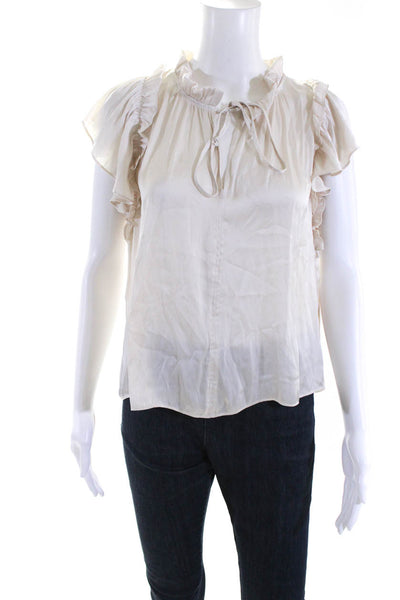 Lola & Sophie Womens Satin Ruffled Collar Cap Sleeve Blouse Top Ivory Size XS