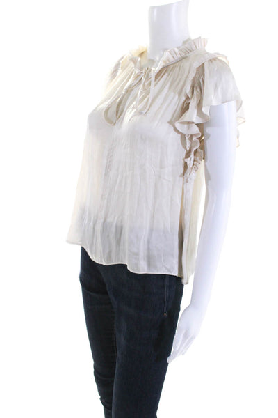 Lola & Sophie Womens Satin Ruffled Collar Cap Sleeve Blouse Top Ivory Size XS