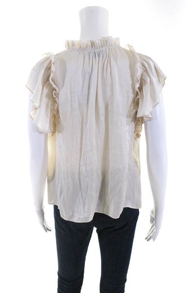 Lola & Sophie Womens Satin Ruffled Collar Cap Sleeve Blouse Top Ivory Size XS