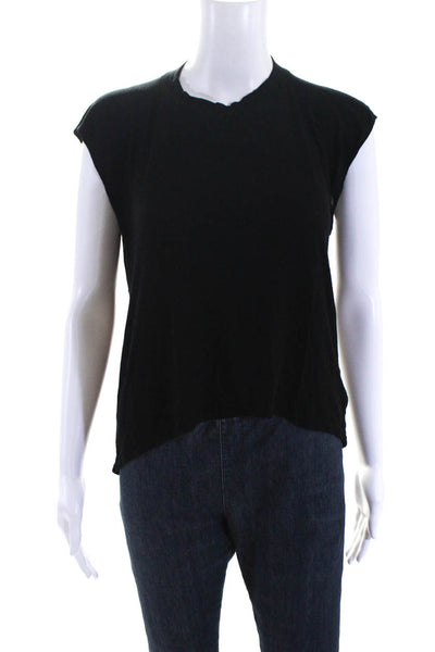Enza Costa Womens Ribbed Knit Drop Shoulder Mock Neck High Low Top Black Size XS