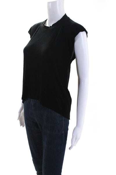 Enza Costa Womens Ribbed Knit Drop Shoulder Mock Neck High Low Top Black Size XS