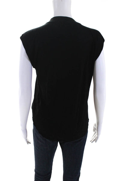 Enza Costa Womens Ribbed Knit Drop Shoulder Mock Neck High Low Top Black Size XS