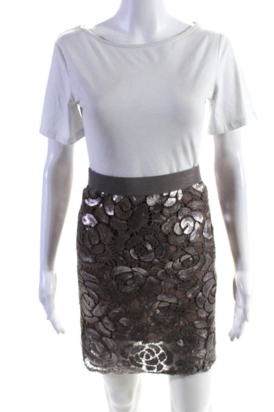 BCBGMAXAZRIA Women's Sequin Knee Length Pencil Skirt Silver Size XXS
