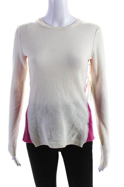 Subtle Luxury Women's Cut Out Cashmere Pullover Sweater Pink Ivory Size XS/S