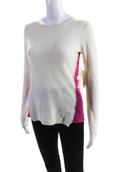 Subtle Luxury Women's Cut Out Cashmere Pullover Sweater Pink Ivory Size XS/S