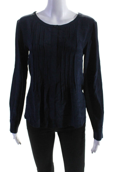 Weekend Max Mara Women's Pleated Button Front Long Sleeve Top Navy Size S
