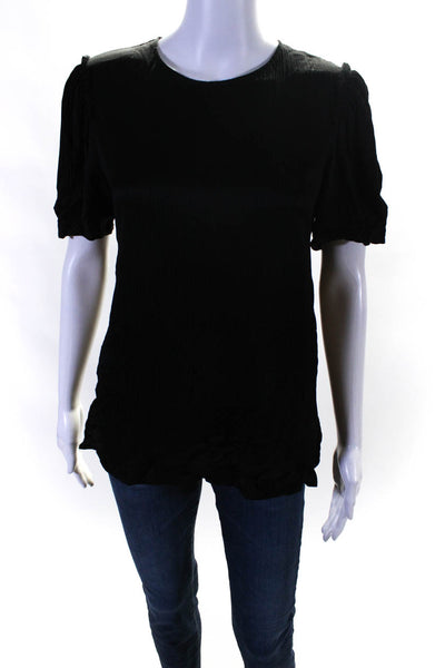 La Ligne Womens Short Sleeves Crew Neck Blouse Jet Black Size Medium