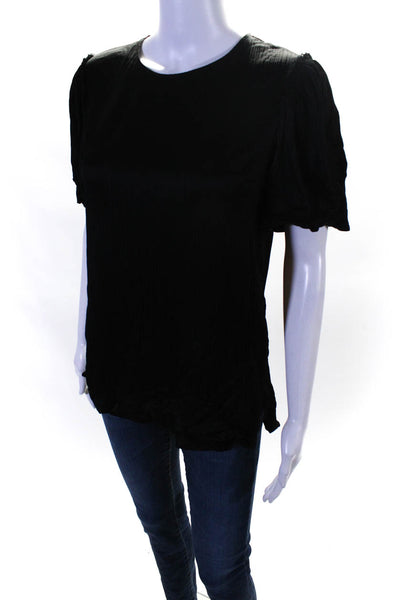 La Ligne Womens Short Sleeves Crew Neck Blouse Jet Black Size Medium