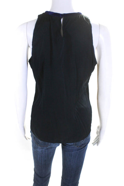 Elie Tahari Womens Embellished Feather Satin Sleeveless Top Blouse Navy Small