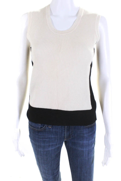 Elie Tahari Womens Color Block Scoop Neck Sleeveless Sweater Ivory Black Small