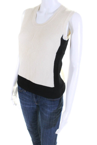 Elie Tahari Womens Color Block Scoop Neck Sleeveless Sweater Ivory Black Small