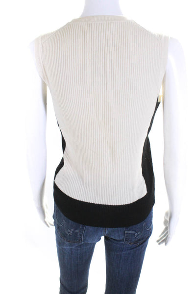 Elie Tahari Womens Color Block Scoop Neck Sleeveless Sweater Ivory Black Small