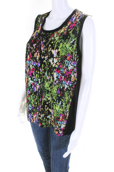 T Tahari Womens Scoop Neck Sleeveless Splatter Tank Top Blouse Black Multi Small