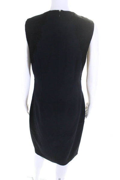 T Tahari Womens Lace Trim V Neck Sleeveless Crepe Sheath Dress Navy Black Size 6