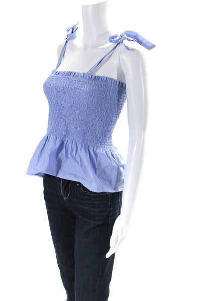 J Crew Womens Cotton Smocked Tie Strap Ruffled Hem Babydoll Top Blue Size XS