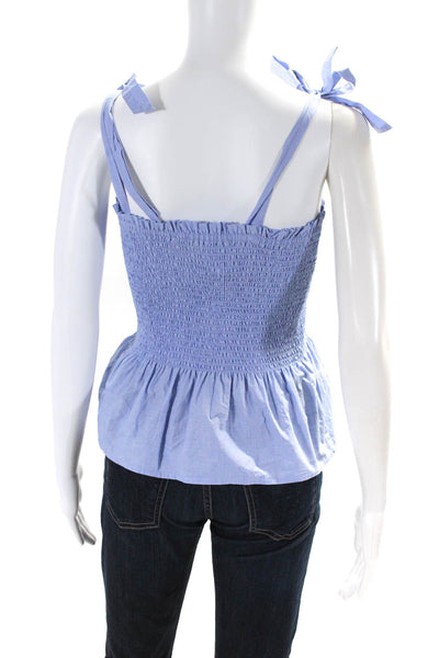 J Crew Womens Cotton Smocked Tie Strap Ruffled Hem Babydoll Top Blue Size XS