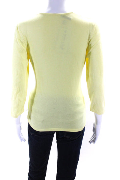 Henri Bendel Womens Y Neck 3/4 Sleeve Sweater Yellow Cotton Size Medium