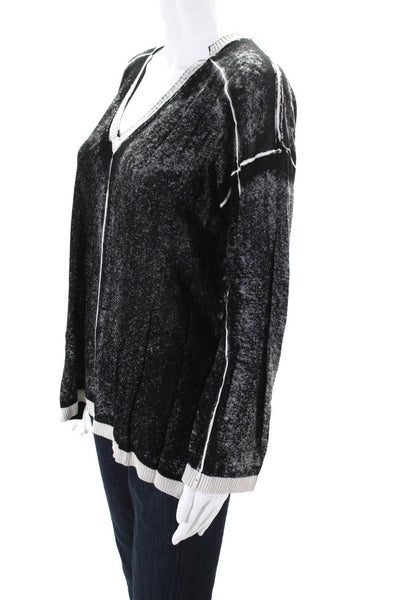 525 America Women's Printed Lightweight Long Sleeve V Neck Sweater Black Size S