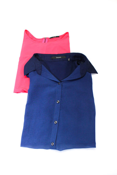 Tahari Womens Sleeveless Collared Button Up Top Blouse Pink Blue Small Lot 2