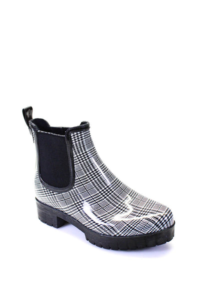 Jeffrey Campbell Women's Houndstooth Plaid Chelsea Rain Boots Black Size 8
