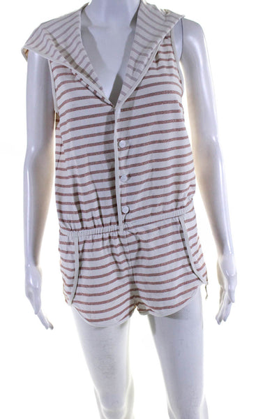 Marc By Marc Jacobs Womens Striped Hooded Snapped Buttoned Romper White Size S