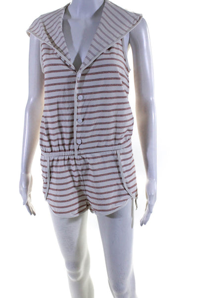 Marc By Marc Jacobs Womens Striped Hooded Snapped Buttoned Romper White Size S