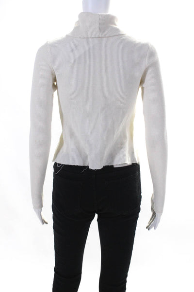 The Range Women's Cotton Waffle Knit Turtleneck Pullover Sweater Ivory Size S