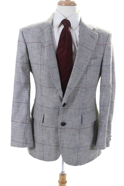 Oakton Ltd. Mens Grid Print Notch Collar Two Button Suit Jacket Gray Size 40R