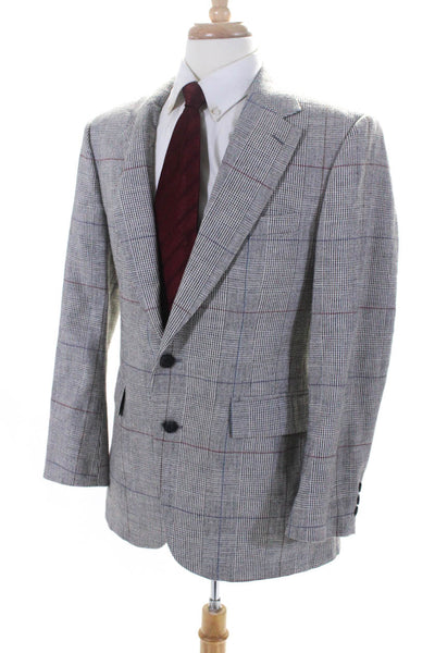 Oakton Ltd. Mens Grid Print Notch Collar Two Button Suit Jacket Gray Size 40R
