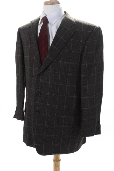 Ermenegildo Zegna Men's Alpaca + Wool Grid Print Suit Jacket Brown Size 56R