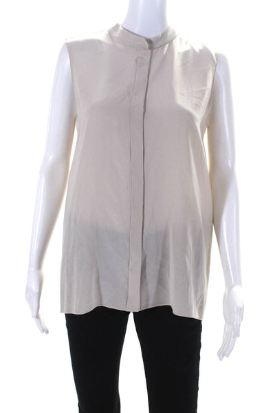 Elie Tahari Womens Silk Button Down Pleated Back Tank Top Beige Size Small