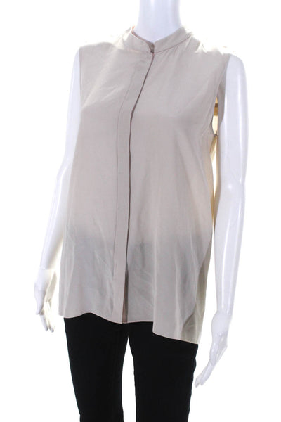 Elie Tahari Womens Silk Button Down Pleated Back Tank Top Beige Size Small