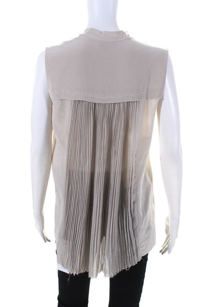 Elie Tahari Womens Silk Button Down Pleated Back Tank Top Beige Size Small