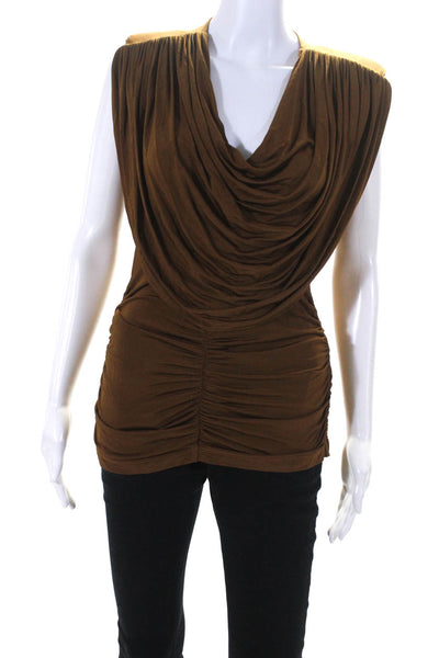 Ronny Kobo Womens  Cowl Neck Ruched Draped Blouse Brown Size Small