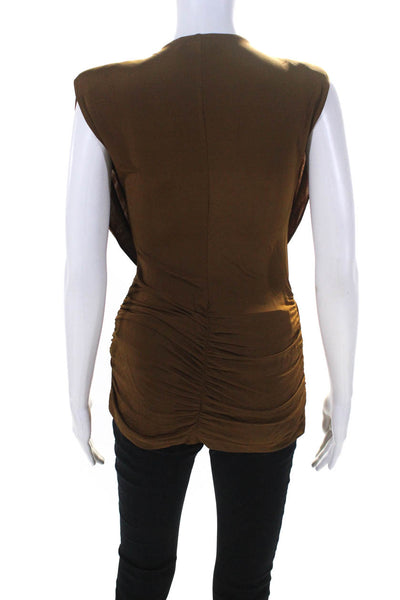 Ronny Kobo Womens  Cowl Neck Ruched Draped Blouse Brown Size Small