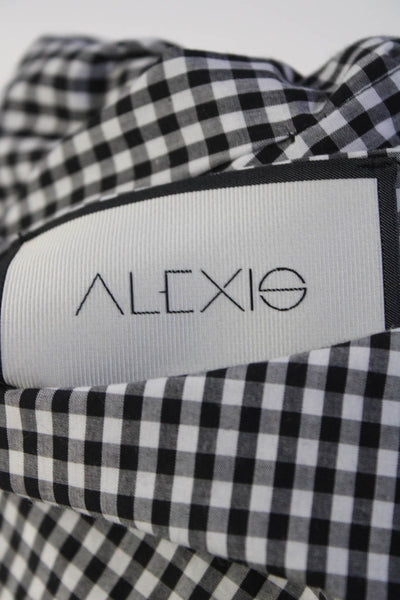 Alexis Womens Checks Plaid Long Sleeves Wrap Blouse Black Cotton Size Small