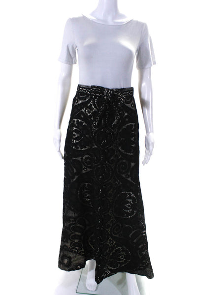 Mel Warshaw Womens Cotton Embroidered Paisley Design Maxi Skirt Black Size XS