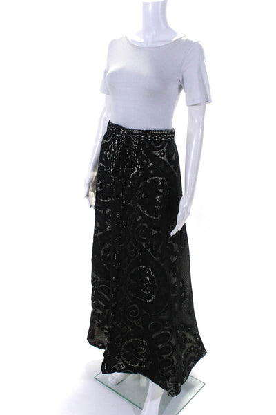 Mel Warshaw Womens Cotton Embroidered Paisley Design Maxi Skirt Black Size XS